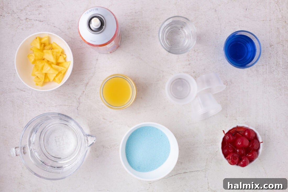 Ingredients for Blue Hawaiian Jello Shots
