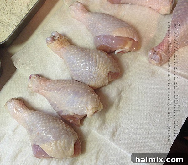 Crispy Baked Chicken Drumsticks 5 Chicken drumsticks after being rinsed and dried.