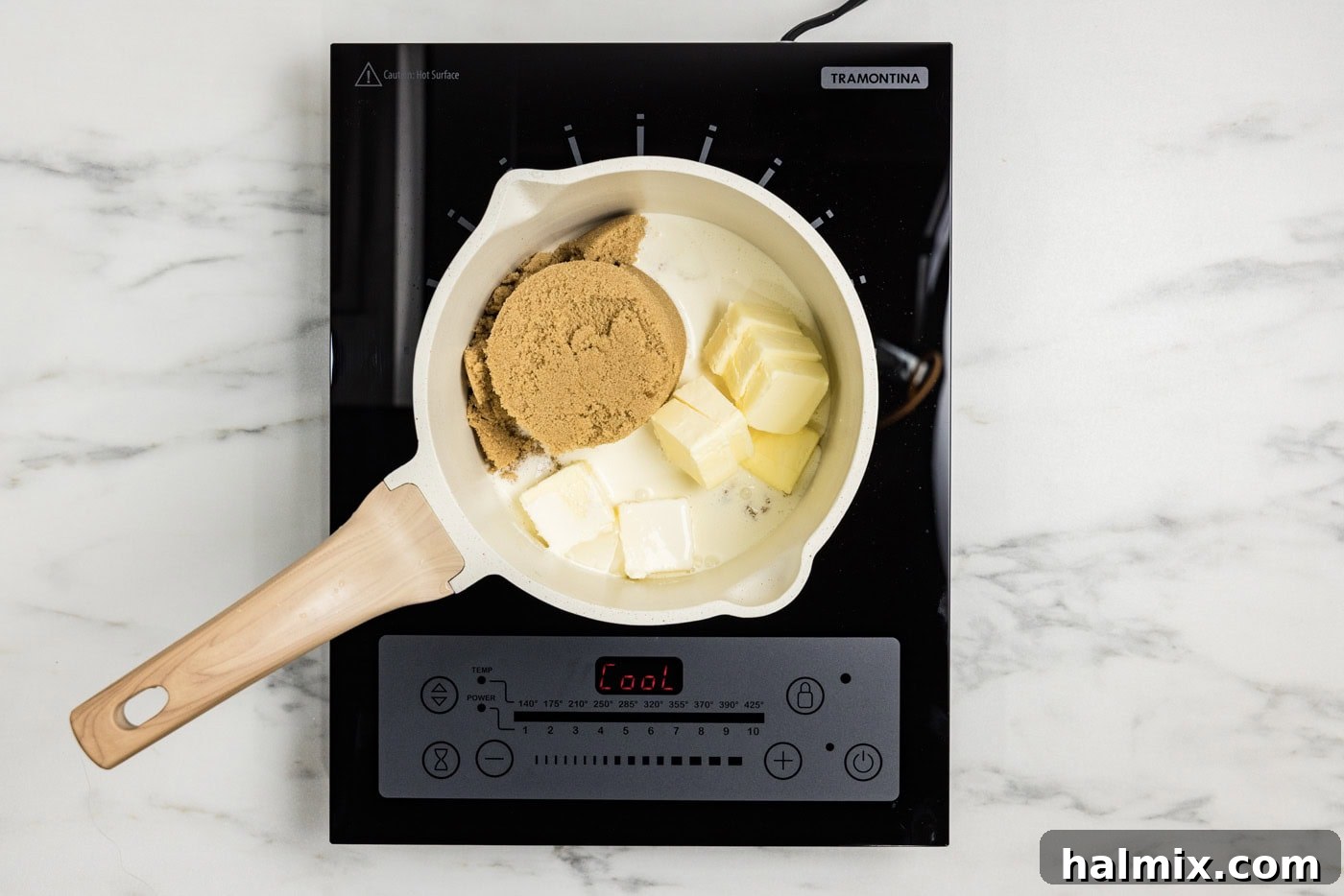 brown sugar, butter, and heavy cream in a saucepan