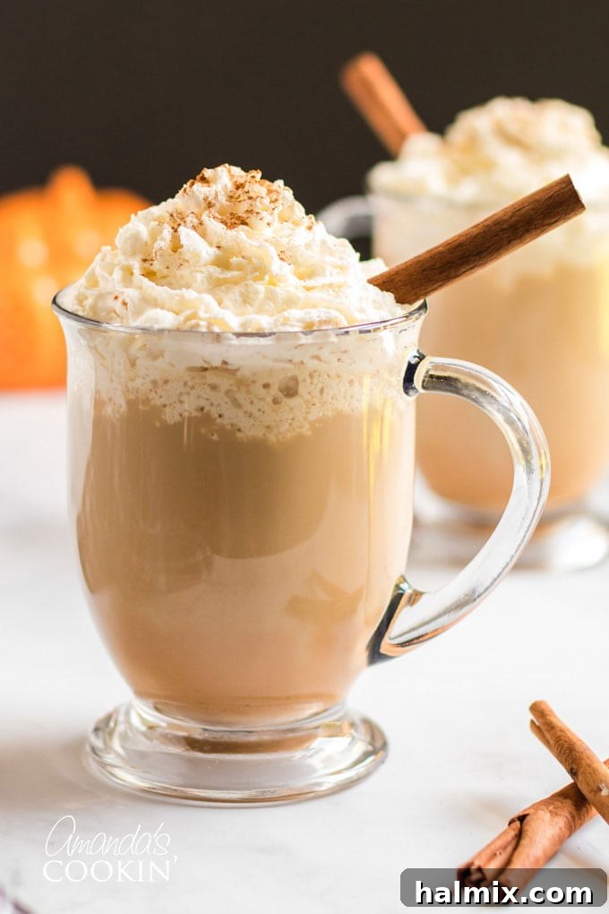Spiced Autumn Comfort 2 homemade pumpkin spice latte in a clear mug