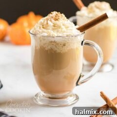 pumpkin spice latte in a clear mug