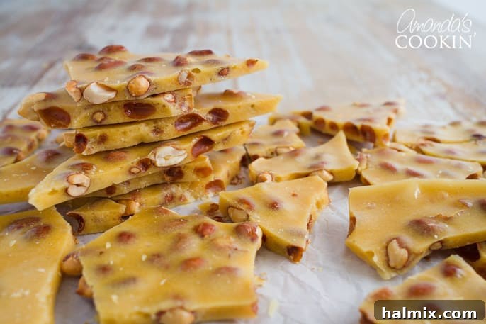 Beautifully broken homemade peanut brittle, perfect for a holiday treat