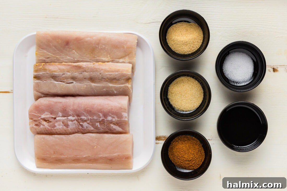Ingredients for Grilled Mahi Mahi laid out on a cutting board
