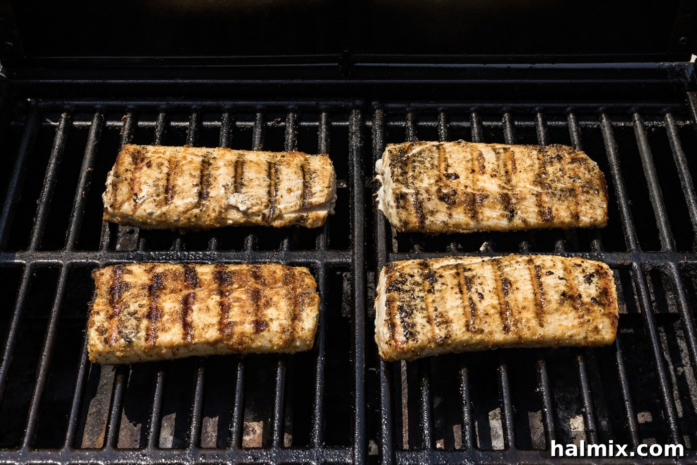 cooked mahi mahi filets with prominent grill marks