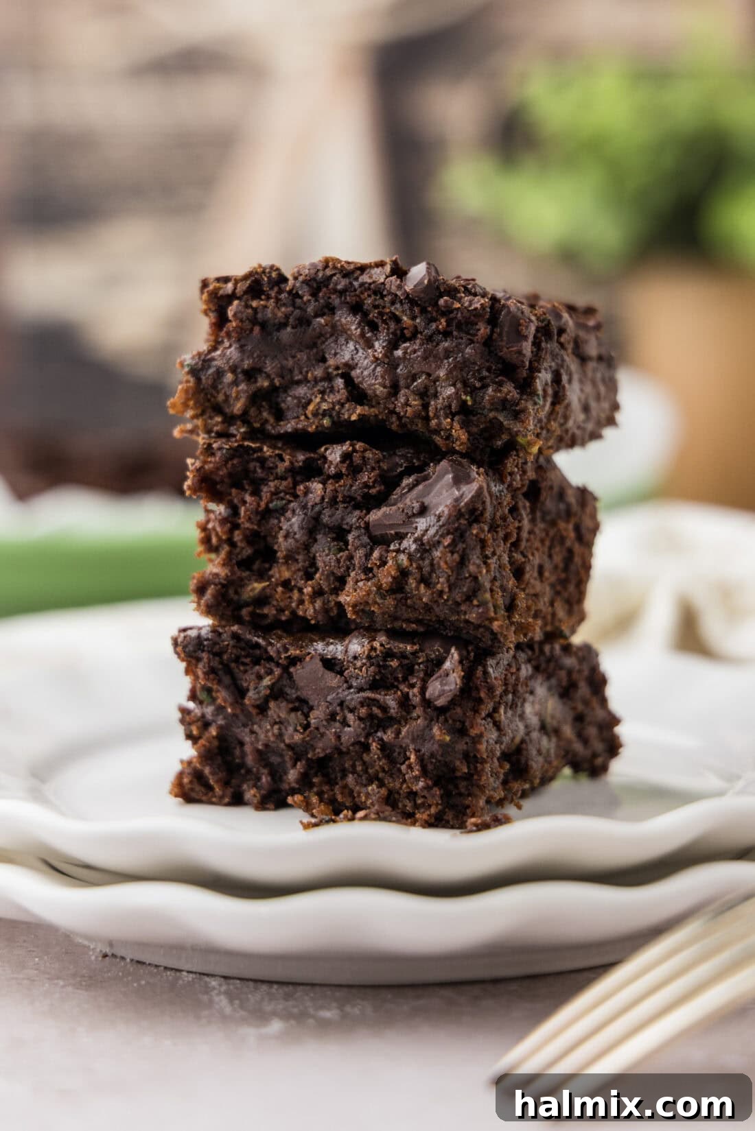 Hidden Veggie Fudge Brownies 3 Stack of Zucchini Brownies
