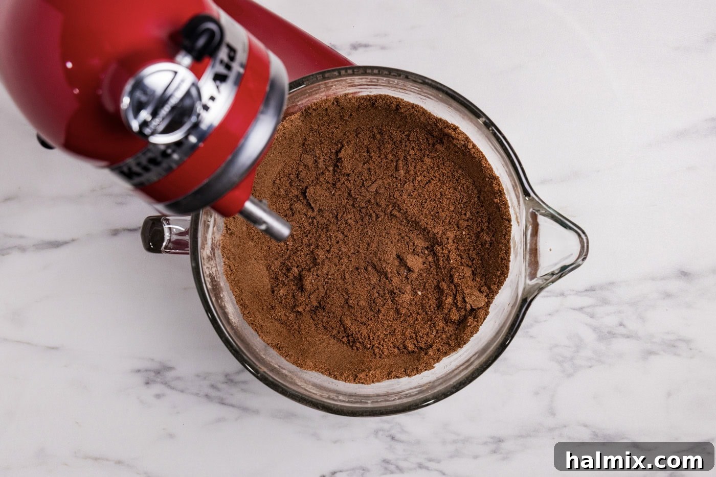 Hidden Veggie Fudge Brownies 7 Cocoa and sugar mixture in a stand mixer bowl