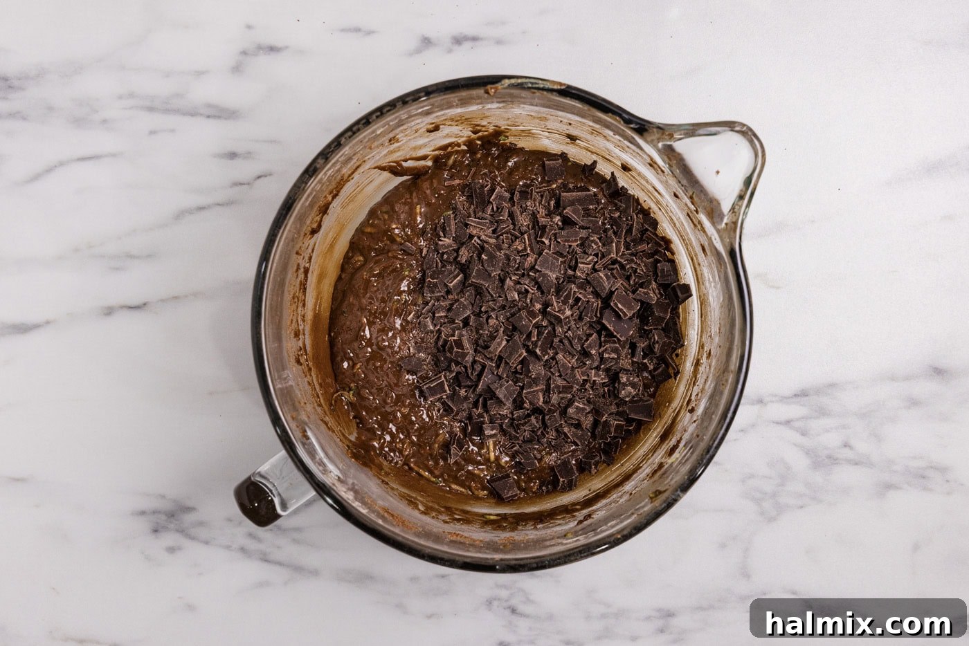 Hidden Veggie Fudge Brownies 10 chopped chocolate added to bowl with brownie batter