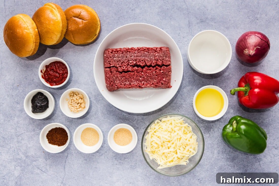 Ingredients for Philly Cheesesteak Sloppy Joes