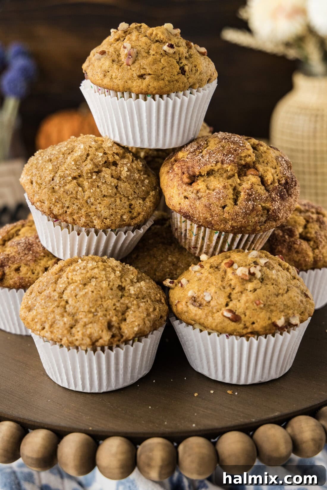 Pile of Golden-Domed Pumpkin Banana Muffins