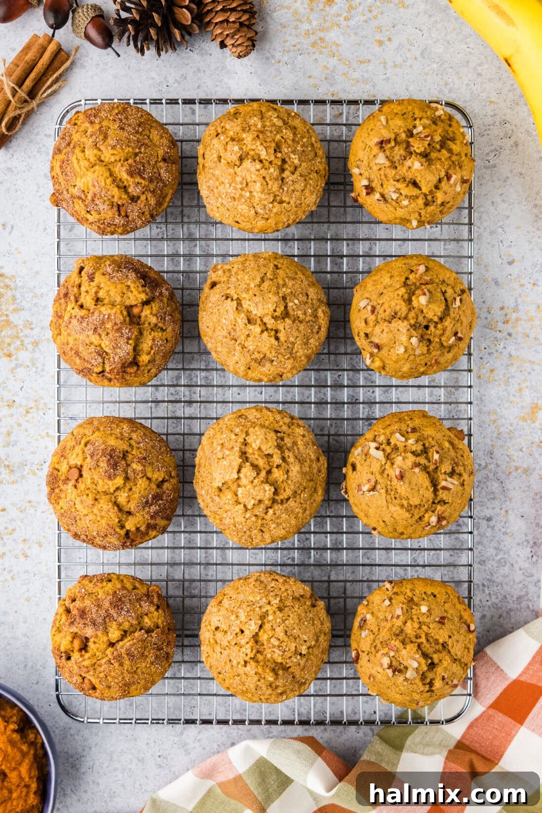 Pumpkin Banana Muffins cooling on a wire rack
