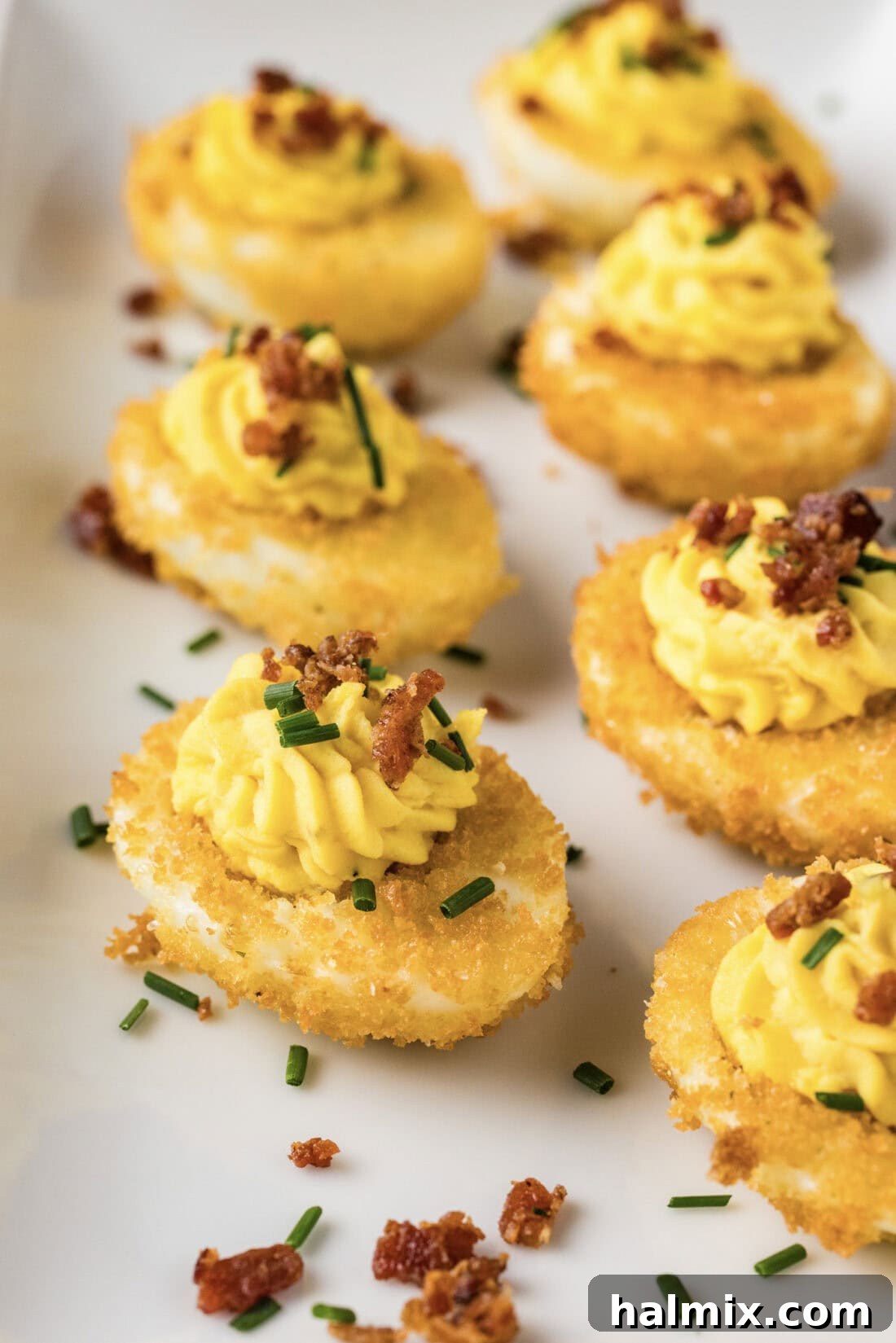 Fried Deviled Eggs on a platter