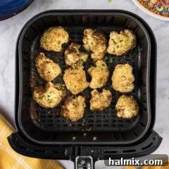 Close up photo of a basket of Air Fryer Fried Cauliflower