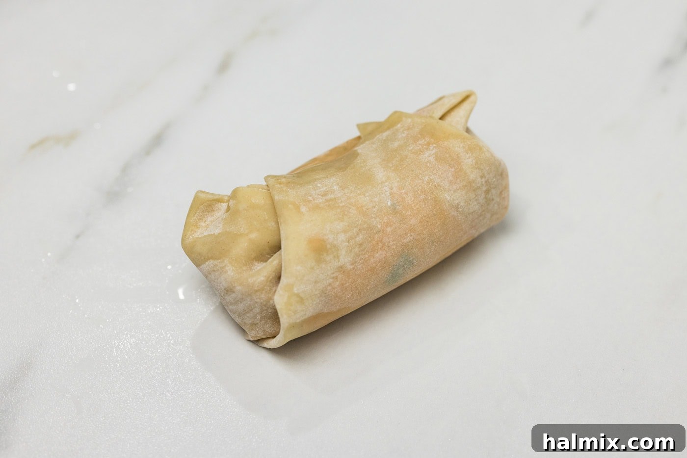 egg roll wrapper with filling sealed