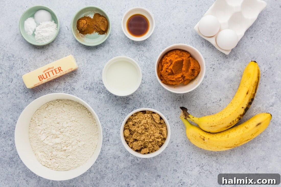Ingredients for Pumpkin Banana Bread