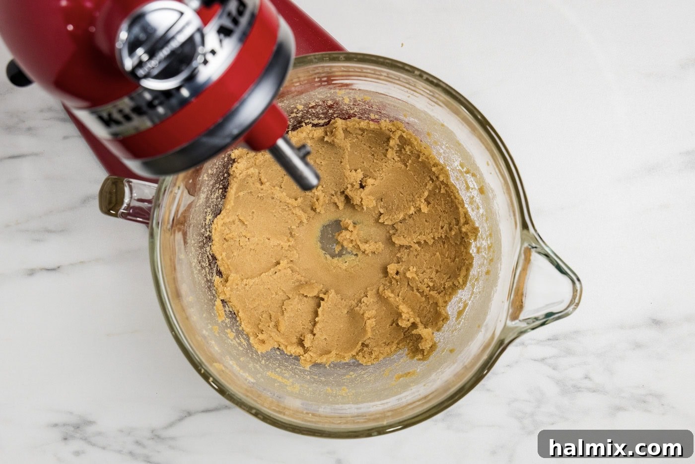 butter and brown sugar beaten in a stand mixer