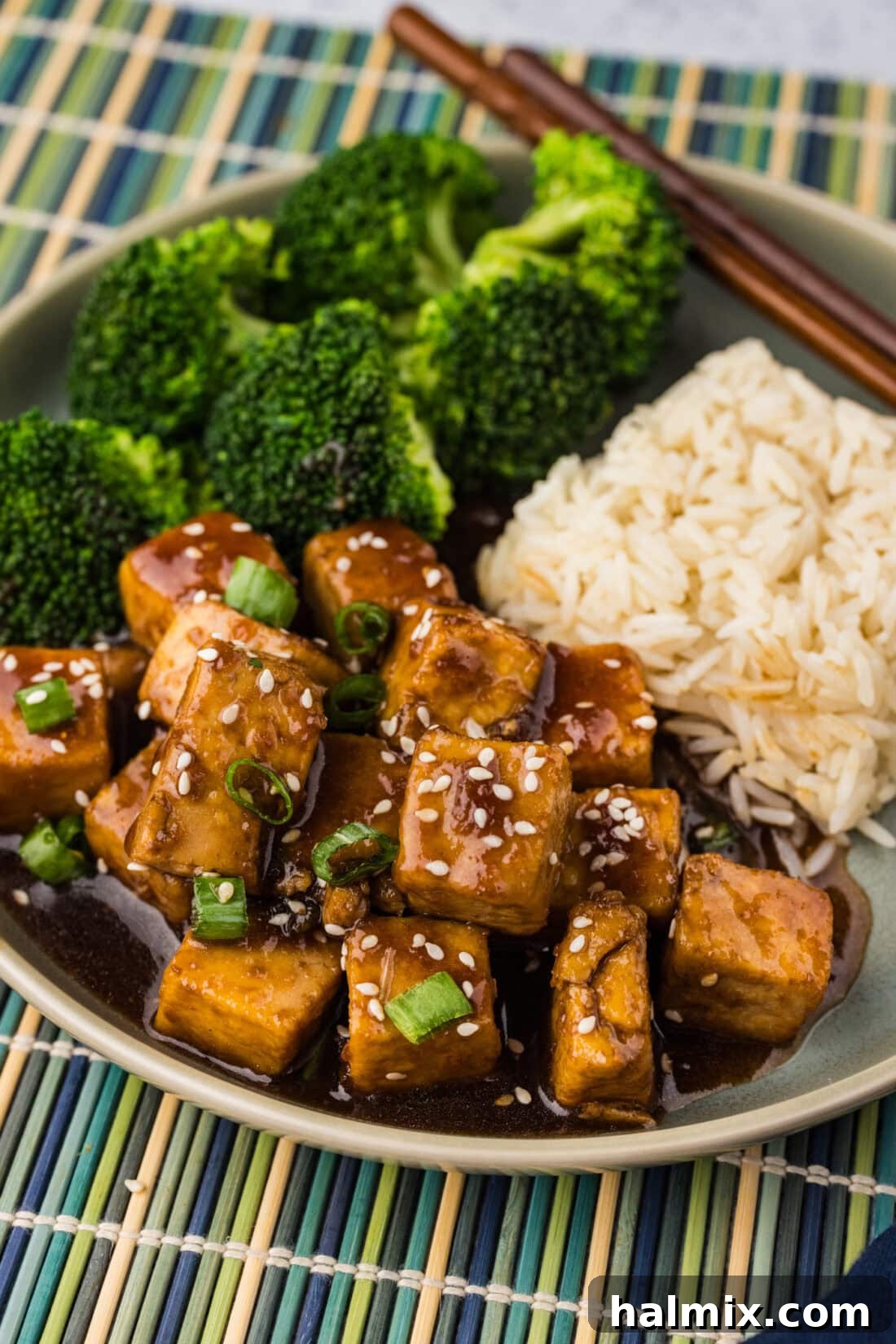 Close up photo of Teriyaki Tofu on a plate
