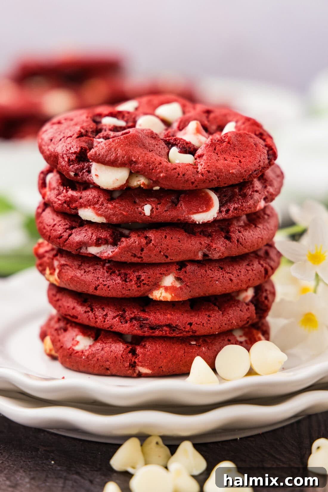 Stack of Red Velvet Cake Mix Cookies