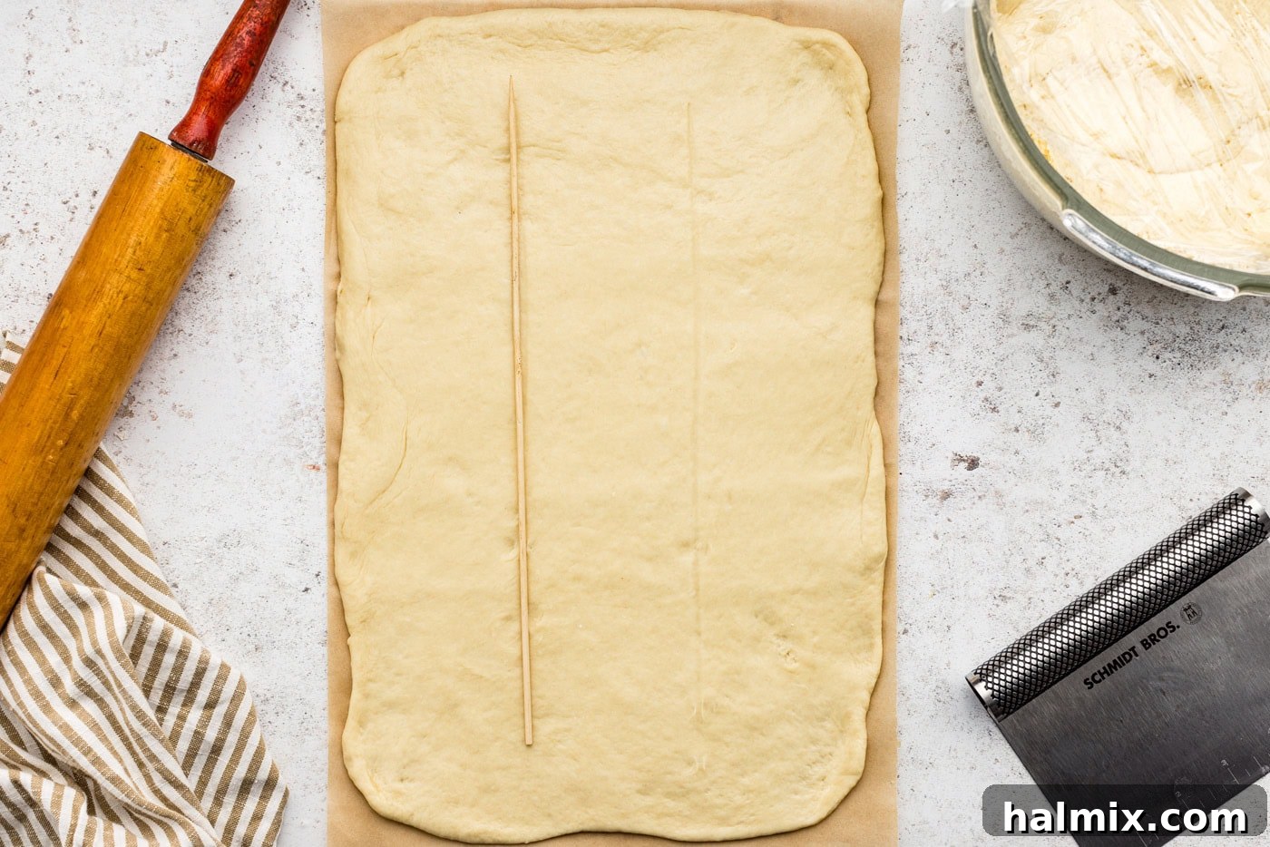 Sweet Braided Morning Pastry 10 dough rectangle marked with lines