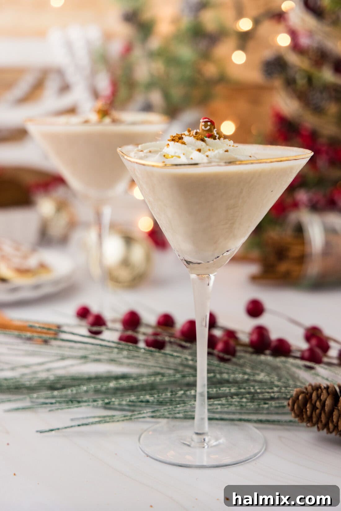 Side photo of two Gingerbread Martinis, showcasing their beautiful presentation and rich color.