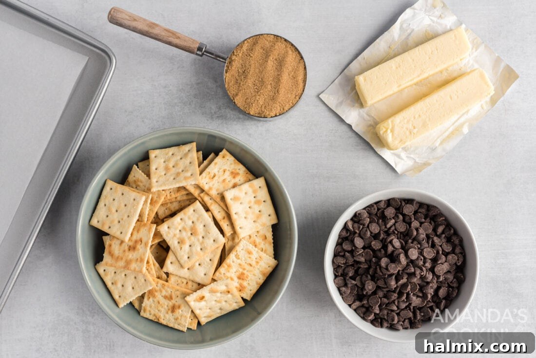 Ingredients for Saltine Toffee laid out on a table