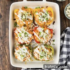 Zesty Buffalo Chicken Bell Pepper Bake 12 Baking dish of Buffalo Chicken Stuffed Peppers