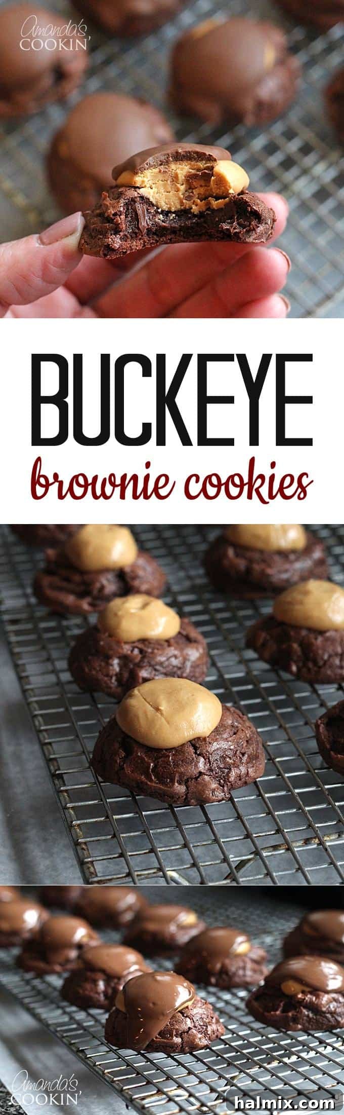 Photos of Buckeye Brownie Cookies arranged for a recipe showcase, highlighting their delicious appearance.