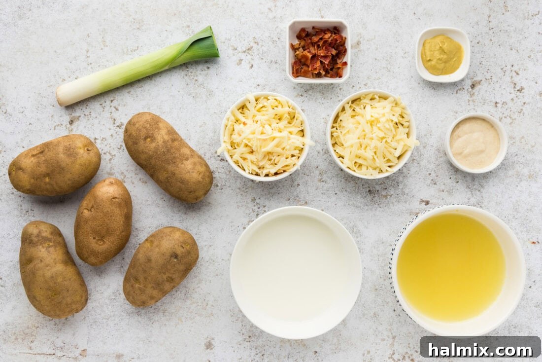 Ingredients for Potatoes Au Gratin with Bacon and Leeks