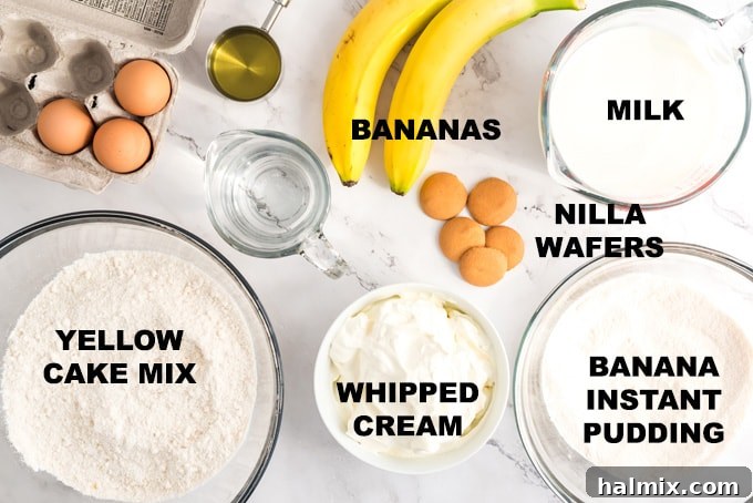 ingredients for banana pudding poke cake