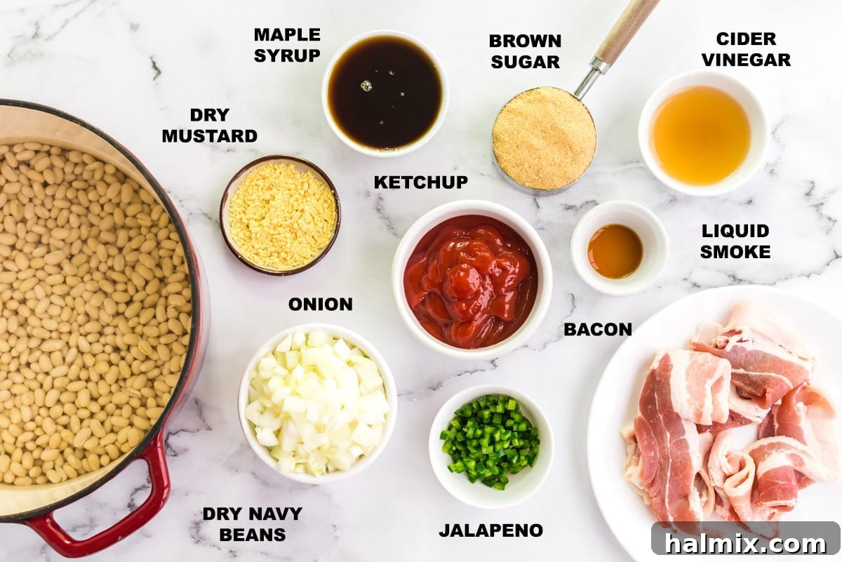 labeled ingredients for baked beans from scratch