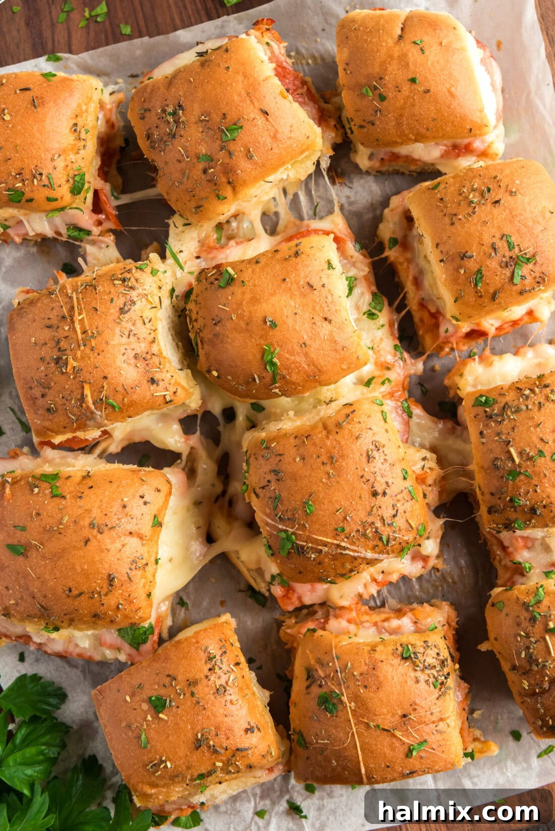 Cheesy Pizza Buns 13 Overhead photo of Pizza Sliders