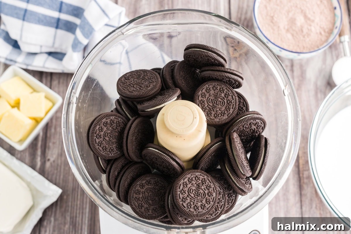 Oreo cookies in a food processor