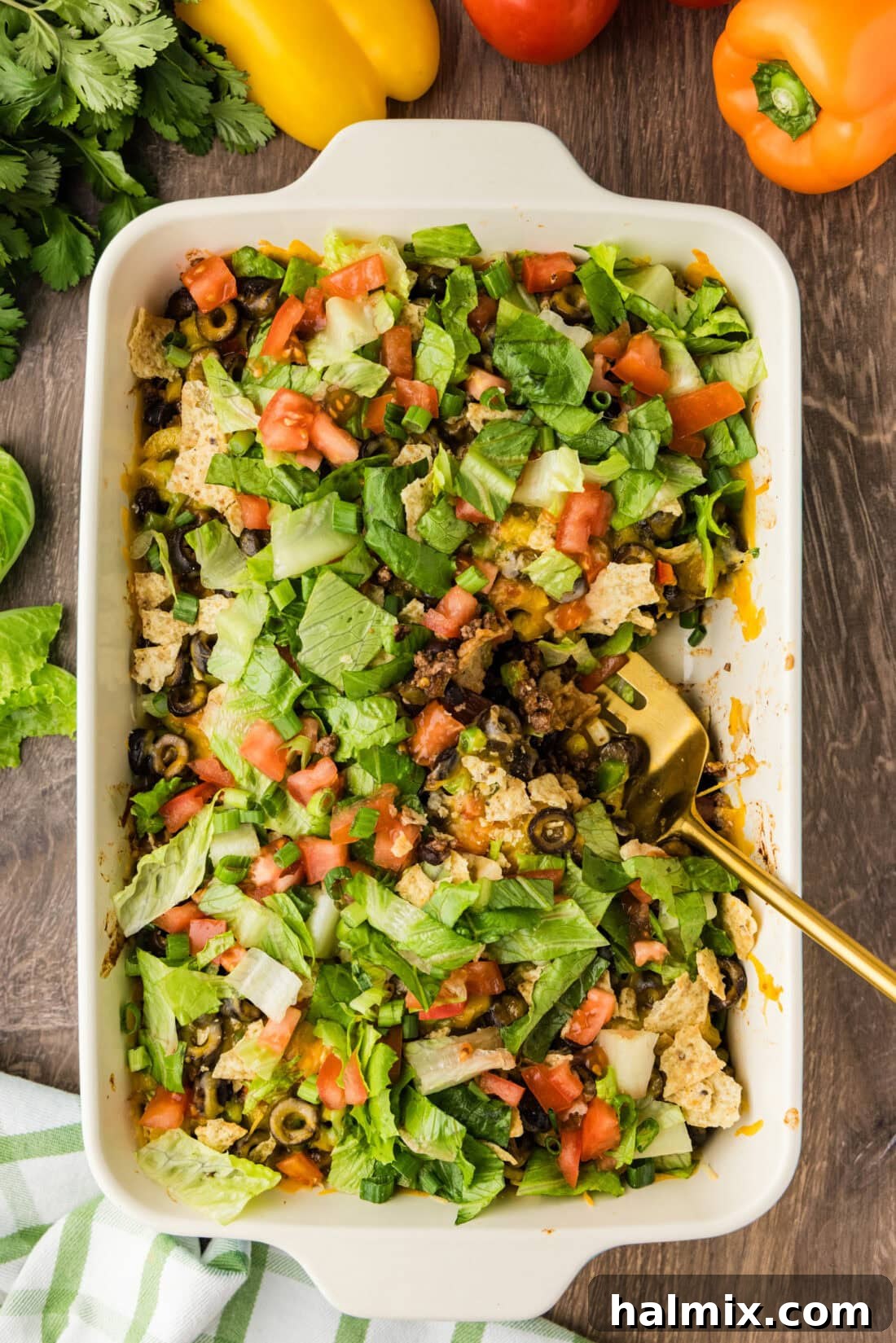 Ultimate Taco Bake 3 Overhead photo of a Taco Casserole