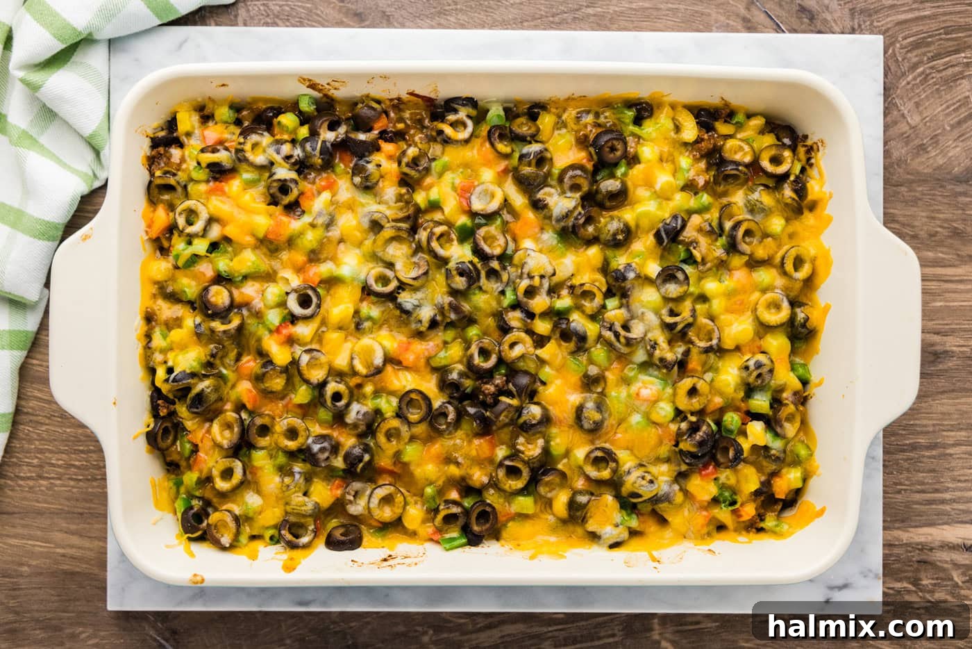Ultimate Taco Bake 10 Baked taco casserole overhead photo