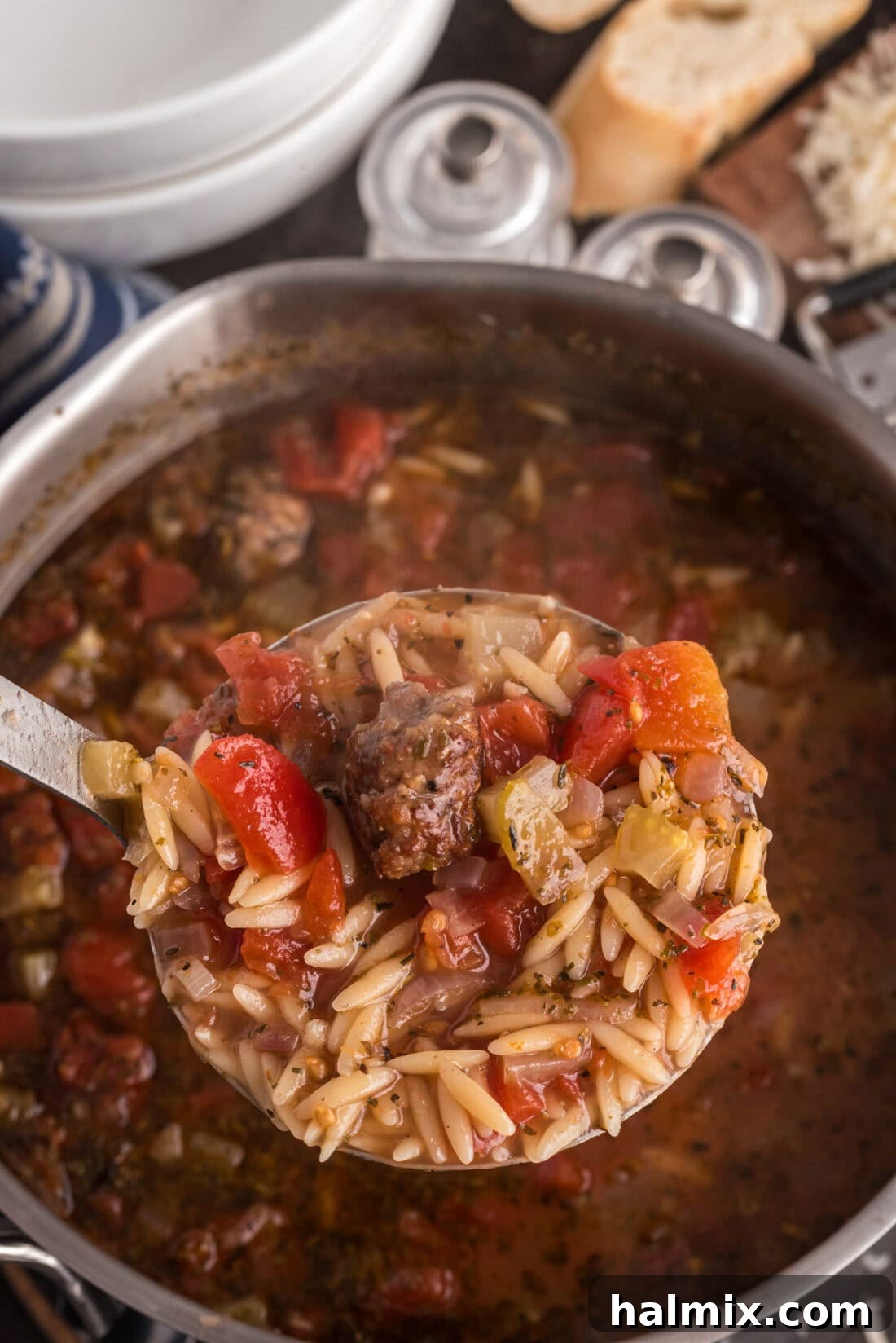 Savory Sausage Orzo Medley 11 Ladle of Italian Sausage Tomato Orzo Soup