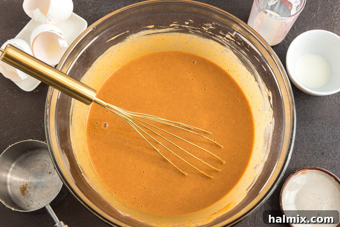 Enchanted Chocolate Pumpkin Cake 9 pumpkin pie mix in a bowl