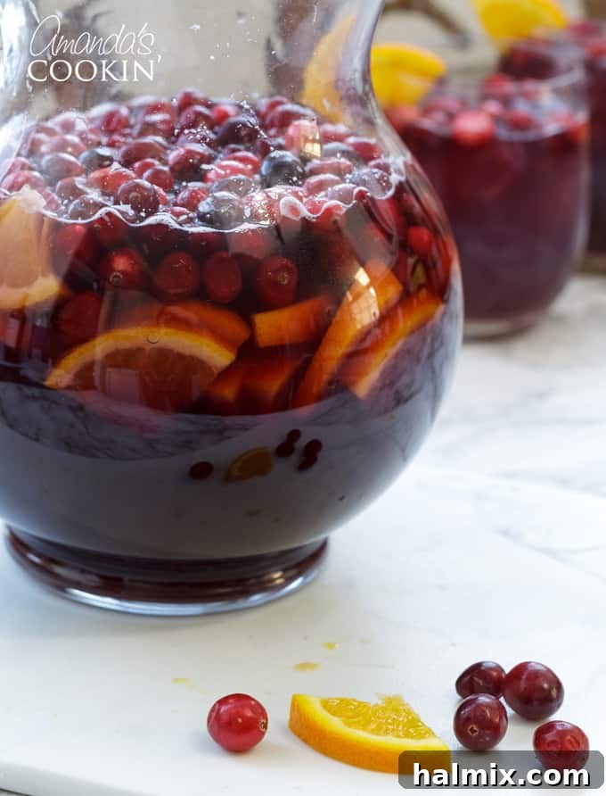 cranberry sangria in pitcher