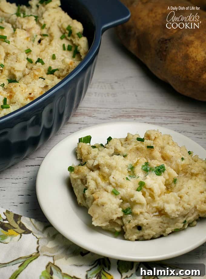A beautifully presented plate of brown butter mashed potatoes, ready to be served.
