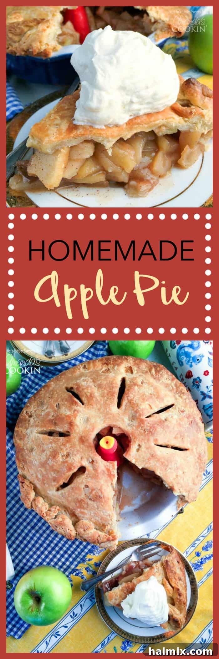 Various photos of a delicious homemade apple pie, showing different angles and textures.