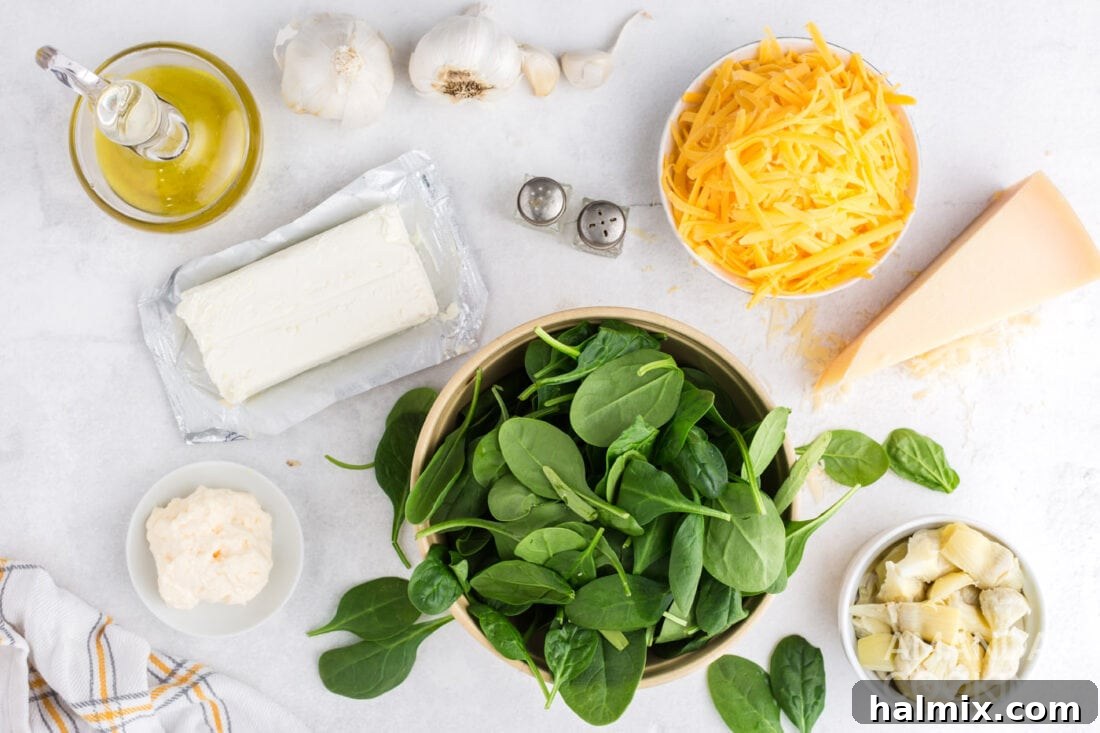 ingredients for hot spinach dip