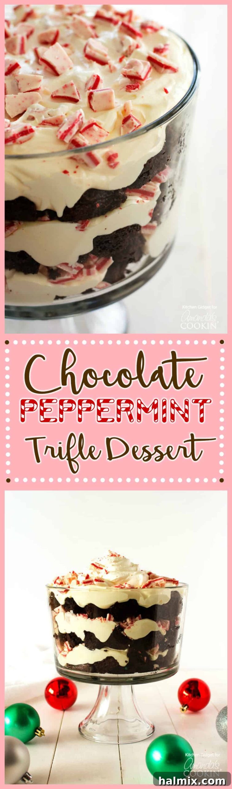 Peppermint Chocolate Layered Delight 7 Various photos showcasing a chocolate peppermint trifle from different angles and serving sizes.
