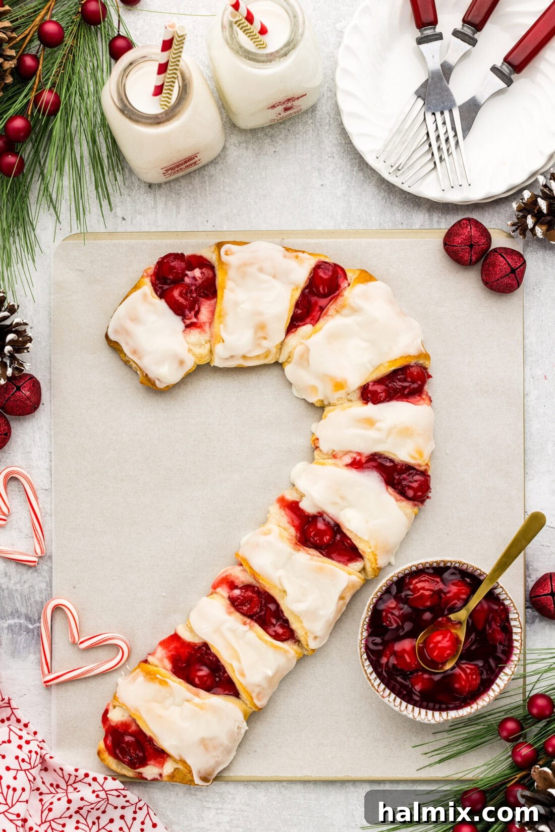Candy Cane Danish with plates and extra filling to the side