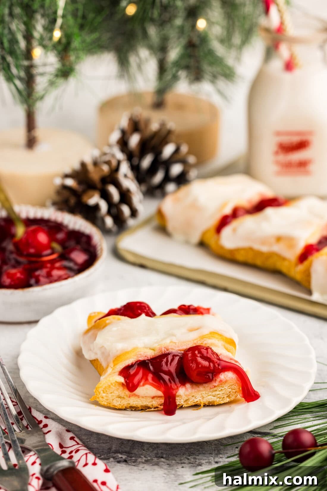 Slice of Candy Cane Danish on a plate
