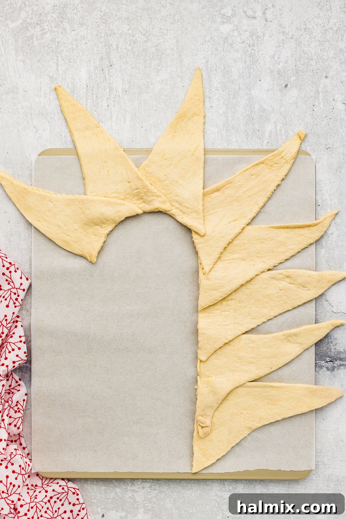 crescent roll triangles shaped like a candy cane