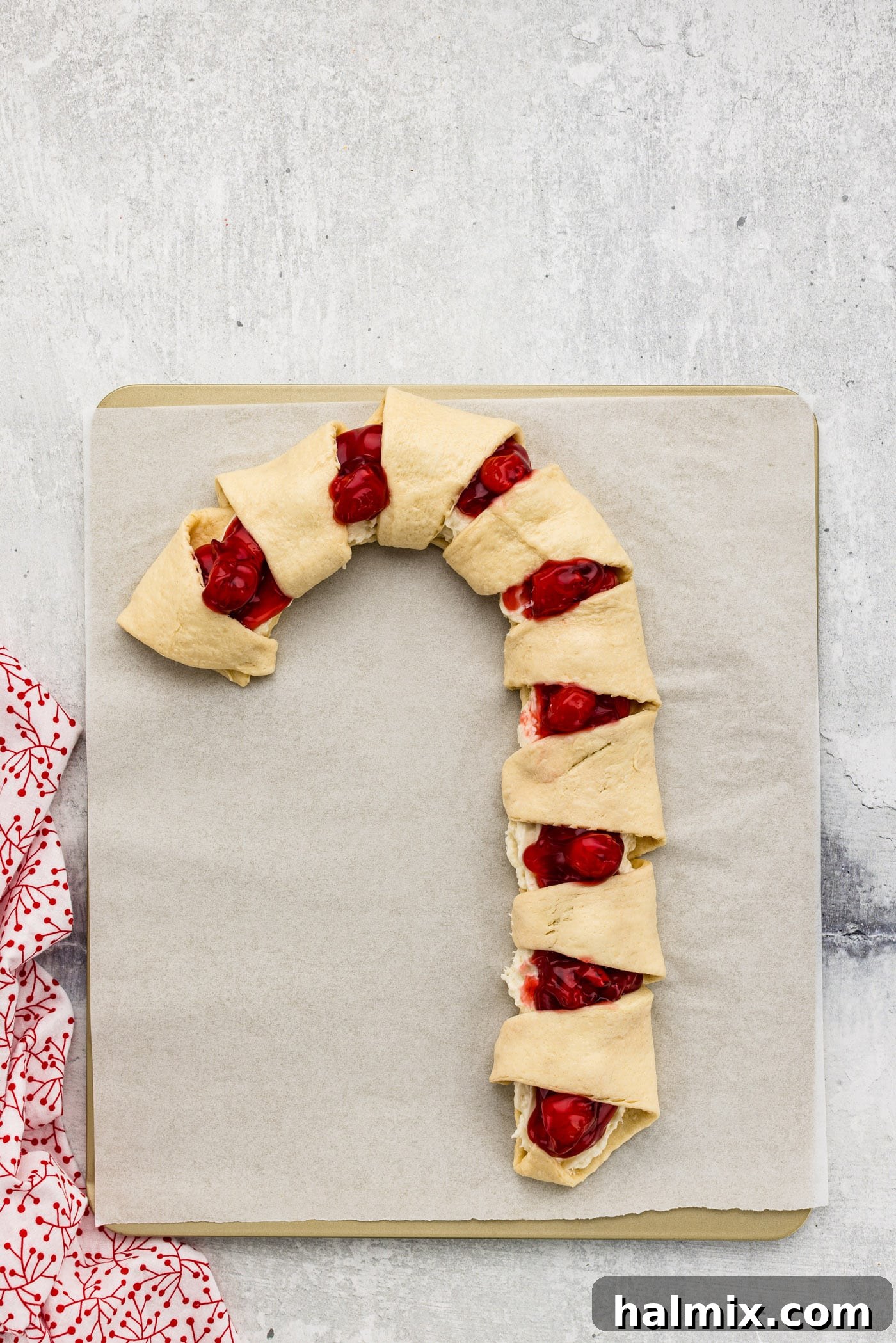 cherry candy cane danish using crescent rolls