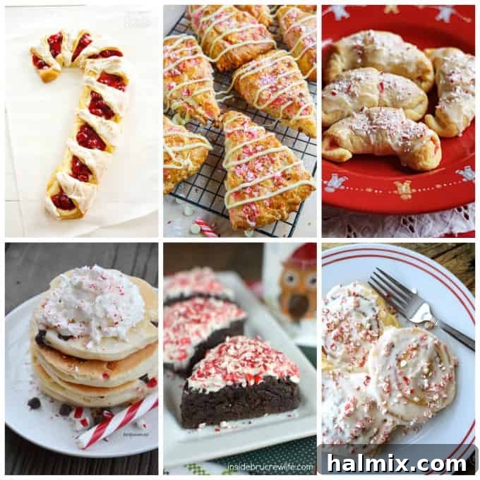 A collection of peppermint-flavored breakfast pastries and sweet treats.