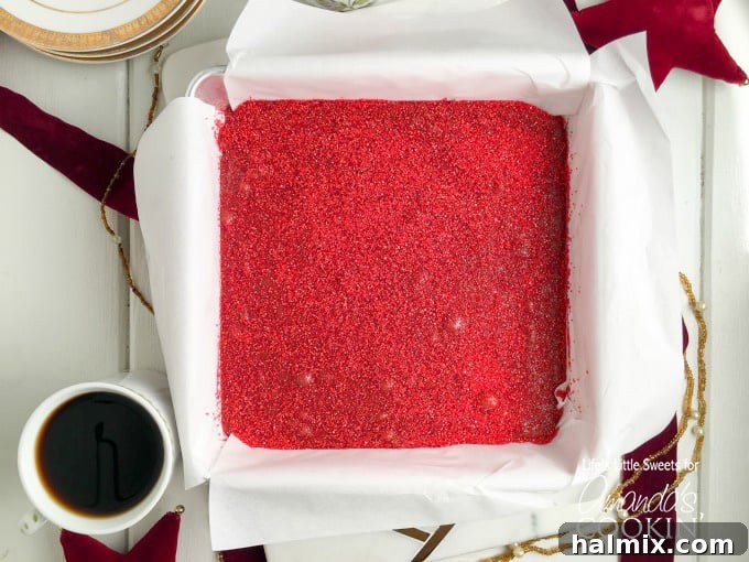 Red velvet fudge in a square pan