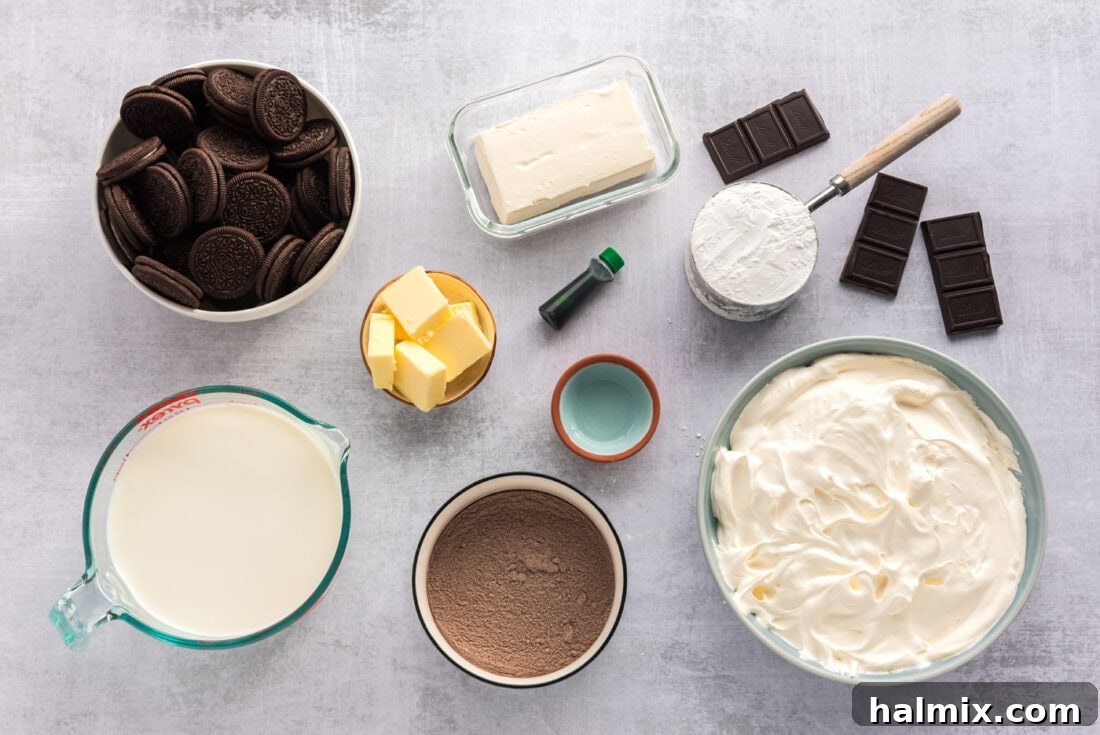 Invigorating Mint Chocolate Lasagna 4 A collection of ingredients neatly arranged for making Mint Chocolate Lasagna