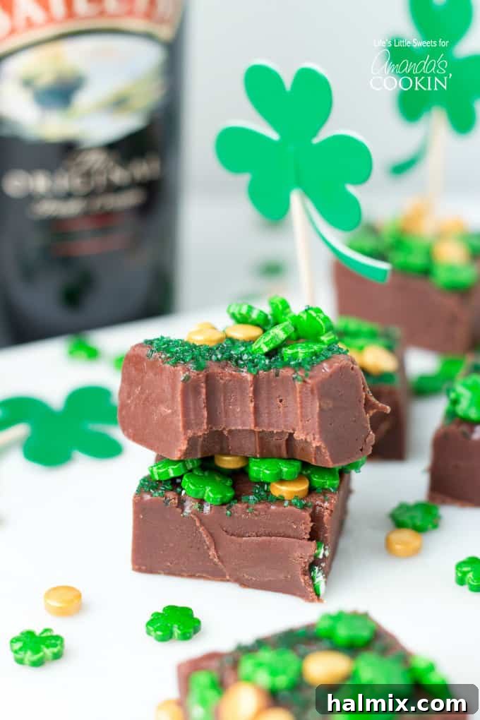 Stacked squares of Baileys Irish Cream Chocolate Fudge
