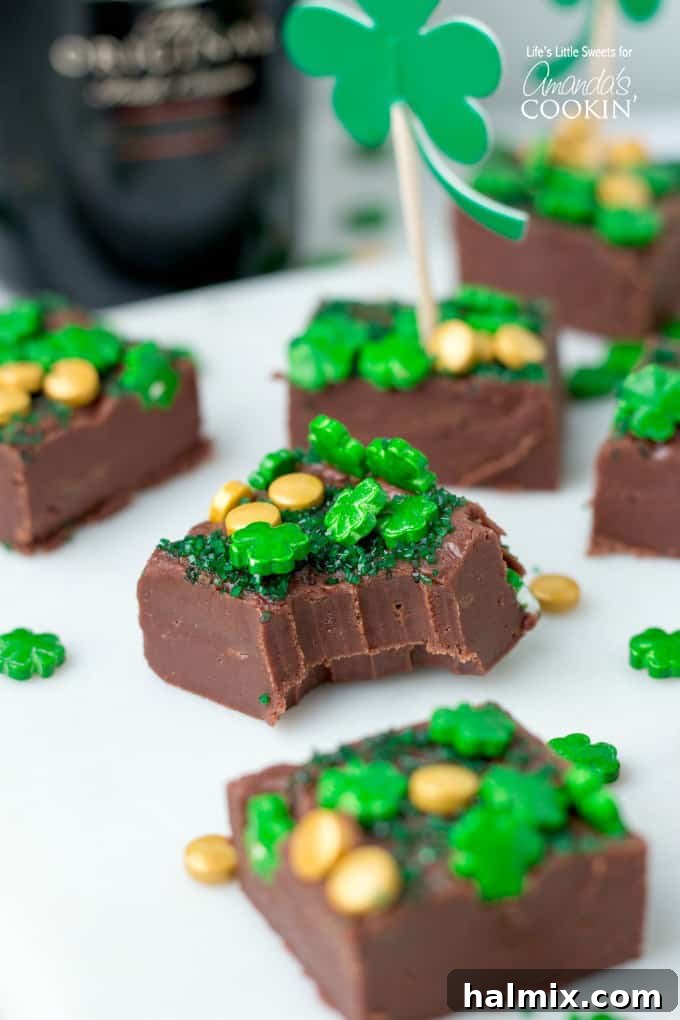 Baileys Irish Cream Chocolate Fudge with a bite taken out, showing its creamy texture