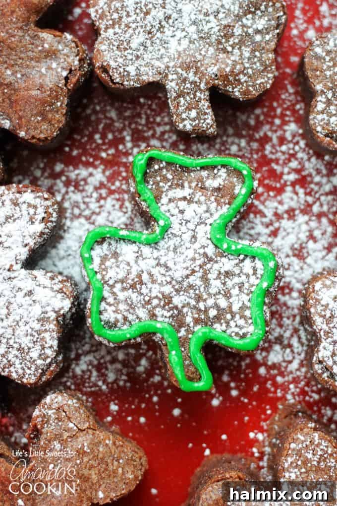 A beautifully presented shamrock shaped brownie, perfect for St. Patrick's Day festivities
